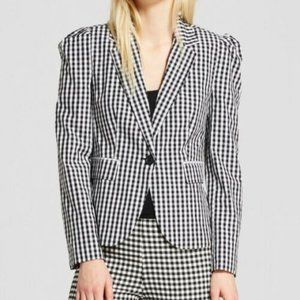 NWT who what wear gingham blazer black white M